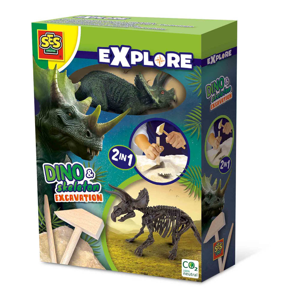 SES CREATIVE Explore Triceratops Dino and Skeleton Excavation 2-in-1 (25093)