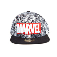 Load image into Gallery viewer, MARVEL COMICS Logo and Comic Pattern Snapback Baseball Cap (SB097528MAR)
