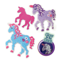 Load image into Gallery viewer, SES CREATIVE Children's Beedz Unicorn Fantasy Horses Glow-in-the-Dark Iron-on Beads Mosaic Set, 5 to 12 Years, Multi-colour (06115)
