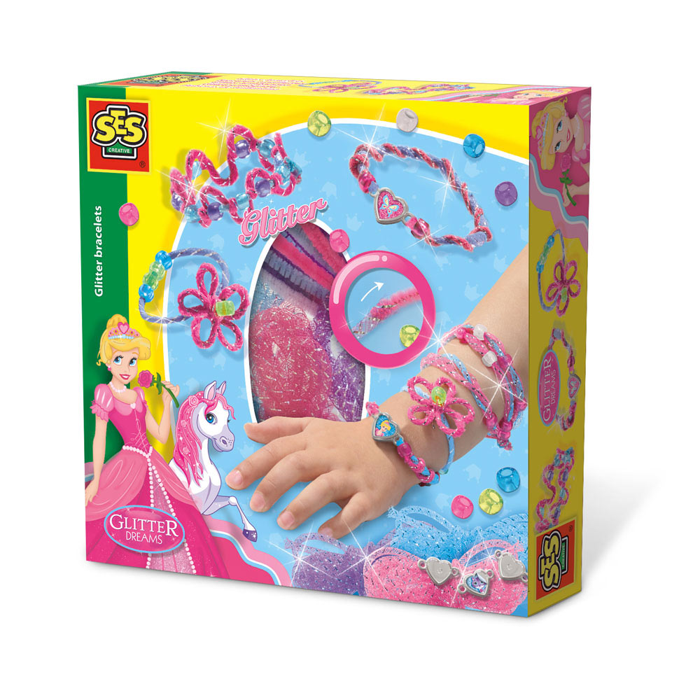 SES CREATIVE Children's Glitter Dreams Princess Glitter Bracelets Set, 4 to 12 Years, Multi-colour (14128)