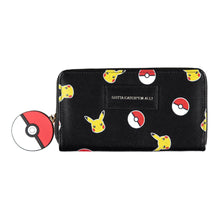 Load image into Gallery viewer, POKEMON Pika & Pokeball All-Over Print Zip Around Purse Wallet, Female, Black (GW667830POK)