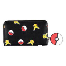 Load image into Gallery viewer, POKEMON Pika & Pokeball All-Over Print Zip Around Purse Wallet, Female, Black (GW667830POK)