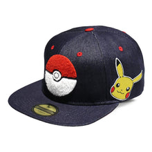 Load image into Gallery viewer, POKEMON Pokeball Denim Snapback Baseball Cap, Unisex, Blue (NH005405POK)