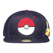 Load image into Gallery viewer, POKEMON Pokeball Denim Snapback Baseball Cap, Unisex, Blue (NH005405POK)