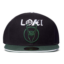 Load image into Gallery viewer, MARVEL COMICS Loki Logo Snapback Baseball Cap, Black/Green (SB507330LOK)
