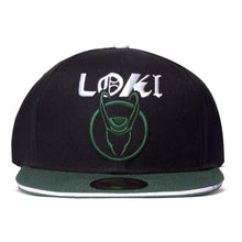 Load image into Gallery viewer, MARVEL COMICS Loki Logo Snapback Baseball Cap, Black/Green (SB507330LOK)