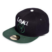 Load image into Gallery viewer, MARVEL COMICS Loki Logo Snapback Baseball Cap, Black/Green (SB507330LOK)