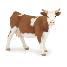 Load image into Gallery viewer, PAPO Farmyard Friends Simmental Cow Toy Figure, Three Years or Above, Brown/White (51133)