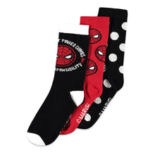 Load image into Gallery viewer, Marvel Comics Spider-man Iconic Character & Logo Unisex Crew Socks - 3 Pack, 39/42