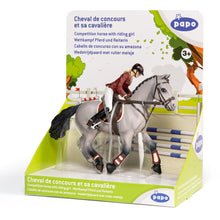 Load image into Gallery viewer, PAPO Horses and Ponies Competition Horse and Horsewoman Toy Figure (51563)