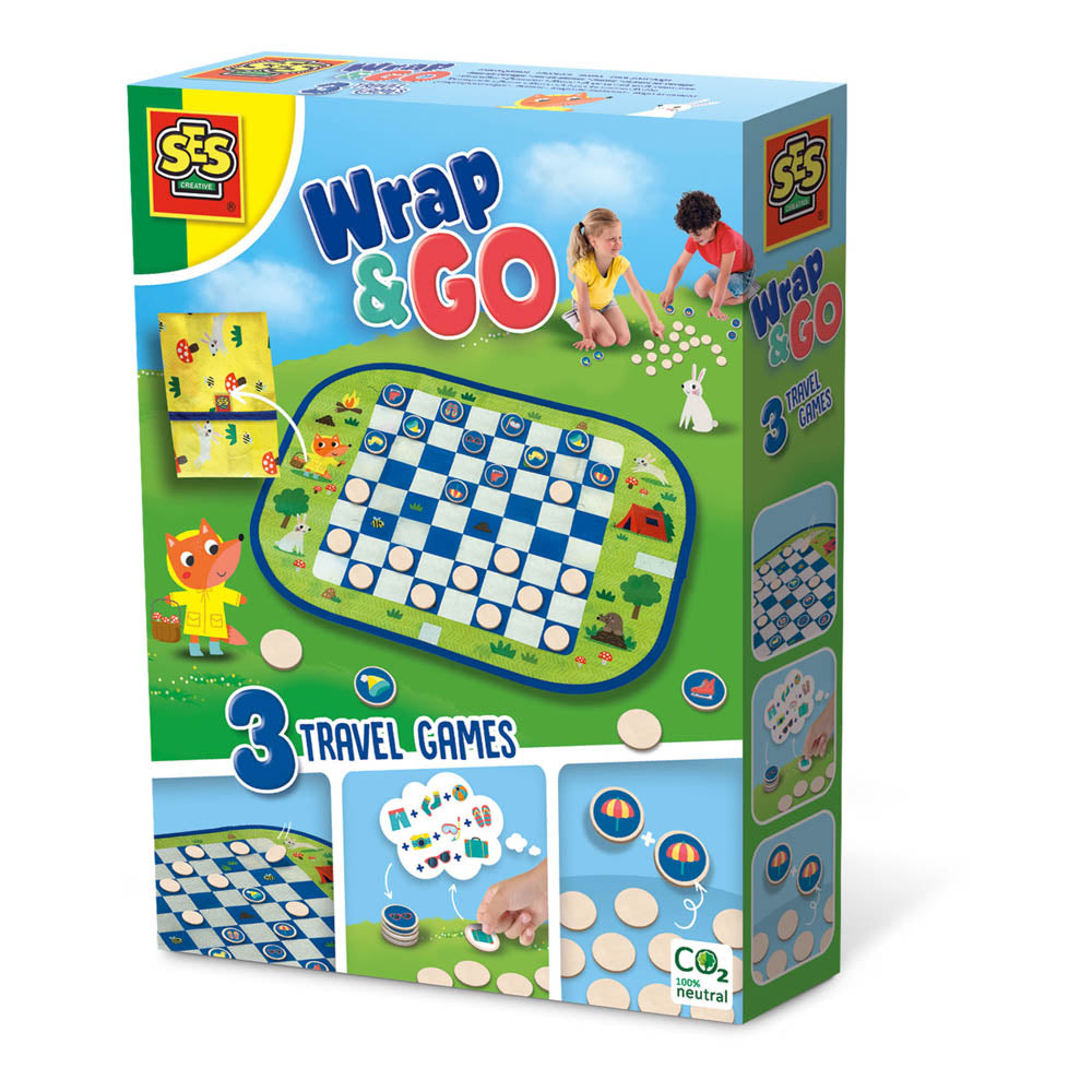 SES CREATIVE Wrap&Go Travel Games (Pack Your Bags, Checkers and Memo) (02237)