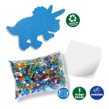 Load image into Gallery viewer, SES CREATIVE Beedz Triceratops Dino Green 1200 Iron-on Beads Mosaic Art Kit (06405)
