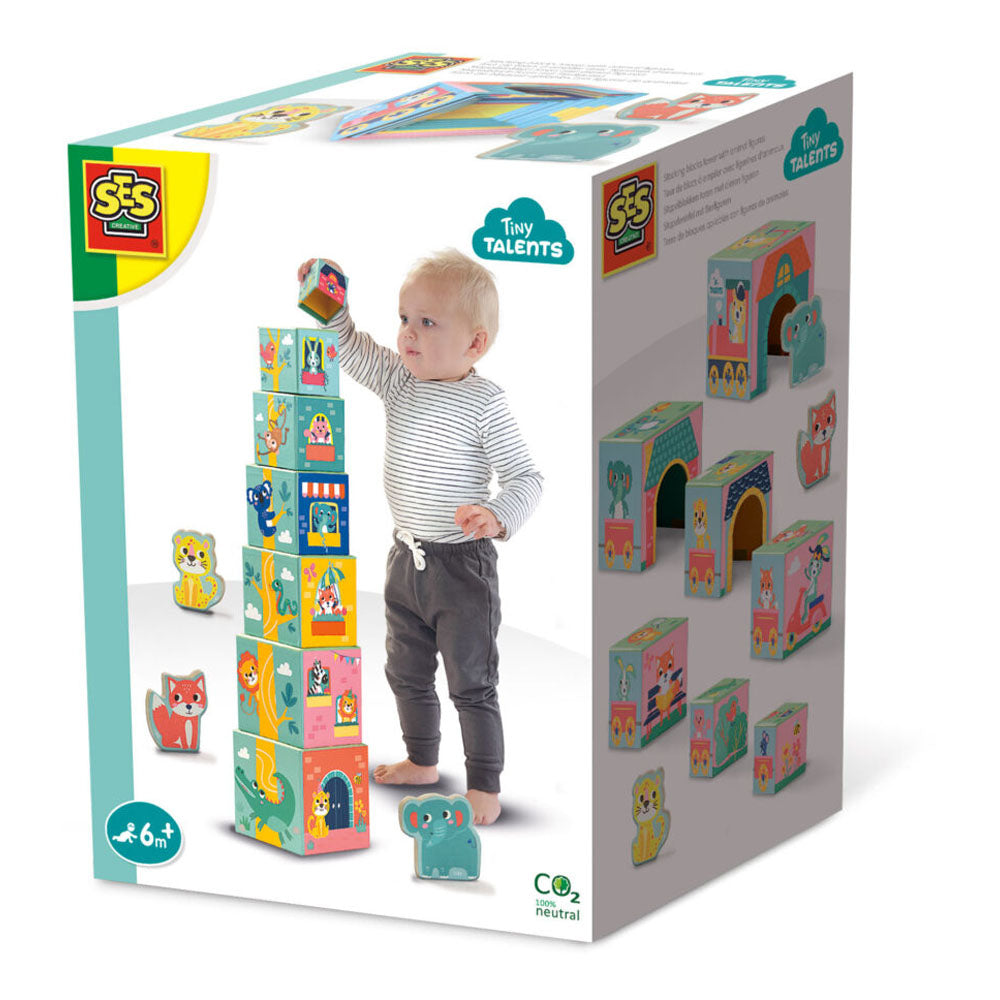 SES CREATIVE Tiny Talents Stacking Blocks Tower with Animal Figures (13142)
