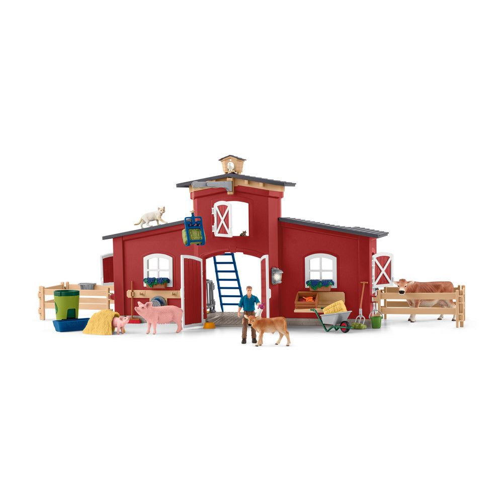SCHLEICH Farm World Red Barn with Animals and Accessories Toy Playset (42606)