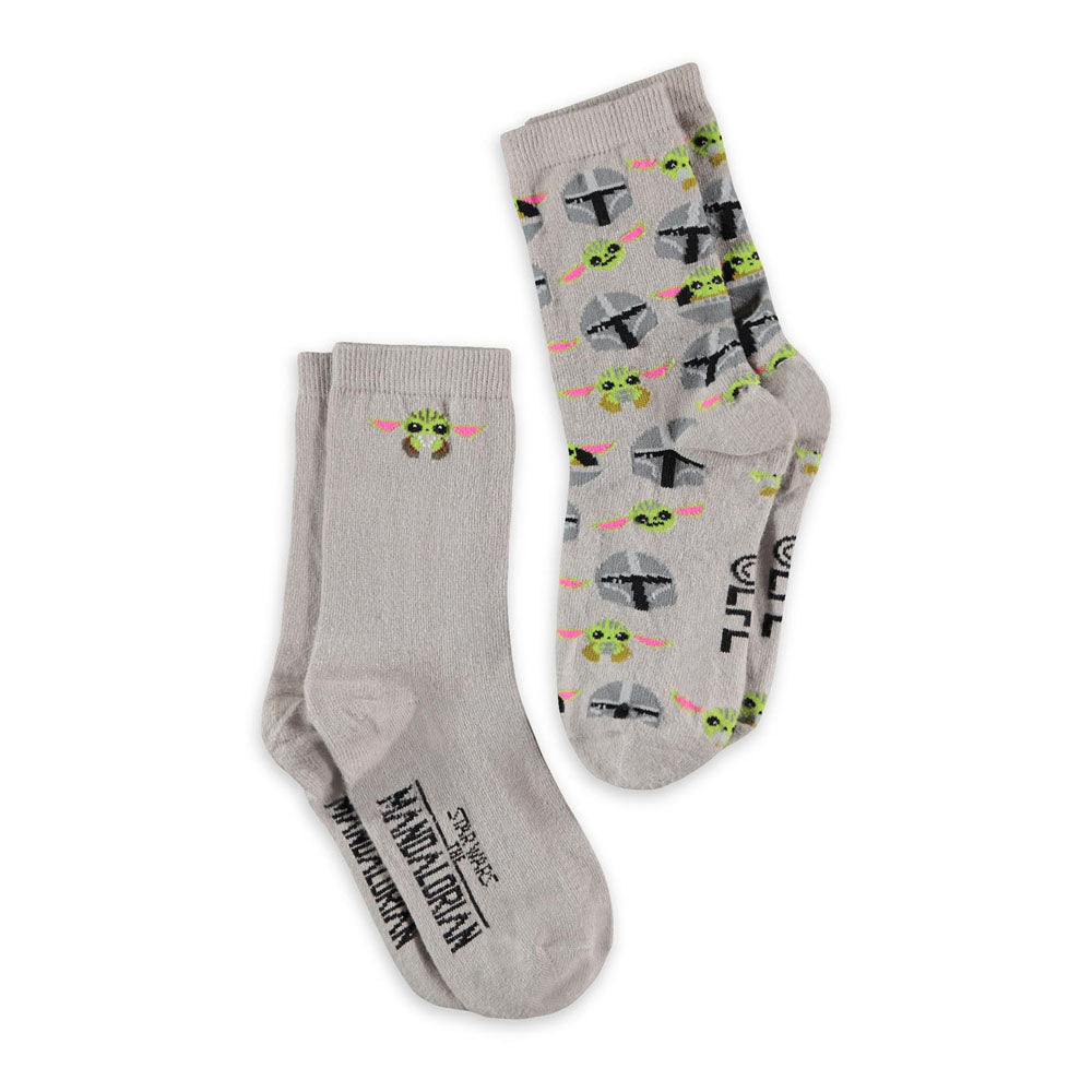 STAR WARS The Mandalorian Din Djarin and Grogu Children's Crew Socks (2-Pack), Unisex (CR464386STW)