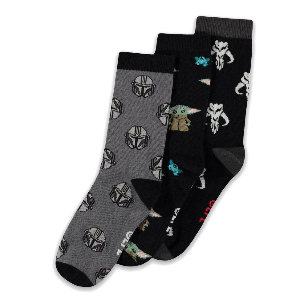 STAR WARS The Mandalorian Mandalorian, Grogu and Mythosaur Skull Crew Socks (3-Pack), Unisex (CR534475STW)