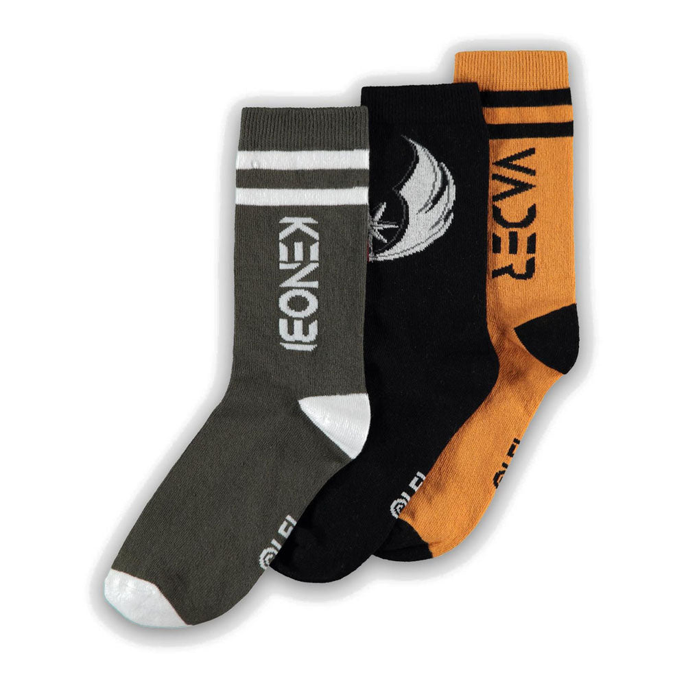 STAR WARS Obi-Wan Kenobi Jedi Order, Obi-Wan Kenobi and Darth Vader Crew Socks (3-Pack), Male (CR667876OWK)