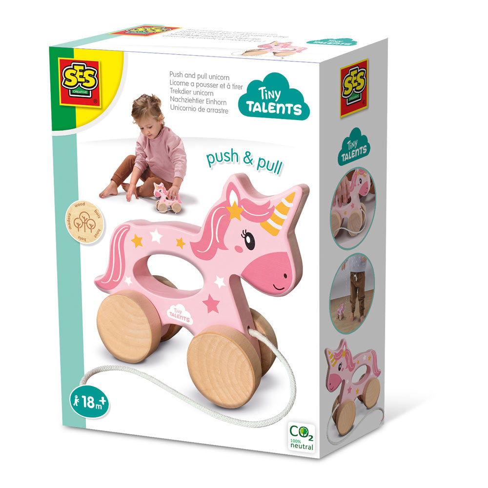 SES CREATIVE Tiny Talents Push and Pull 2-in-1 Wooden Unicorn - 13137