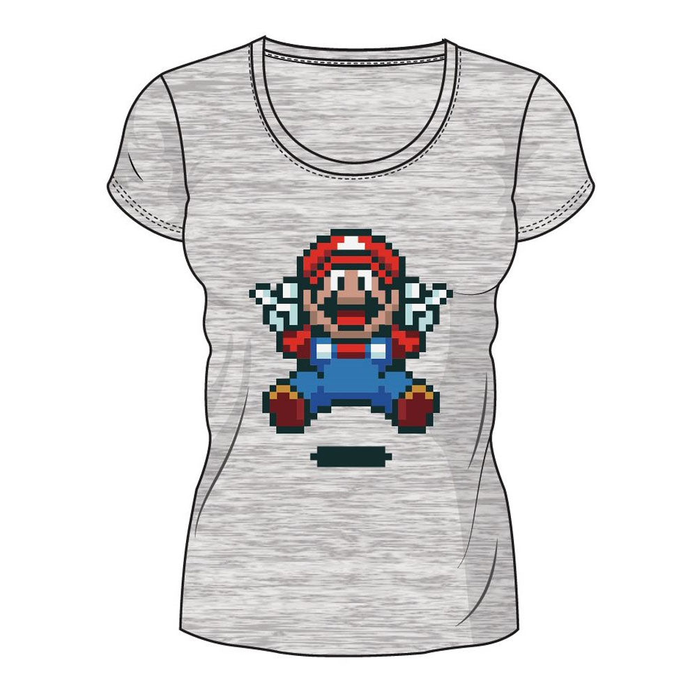 NINTENDO Super Mario Bros. Pixelated Jumping Mario T-Shirt, Female