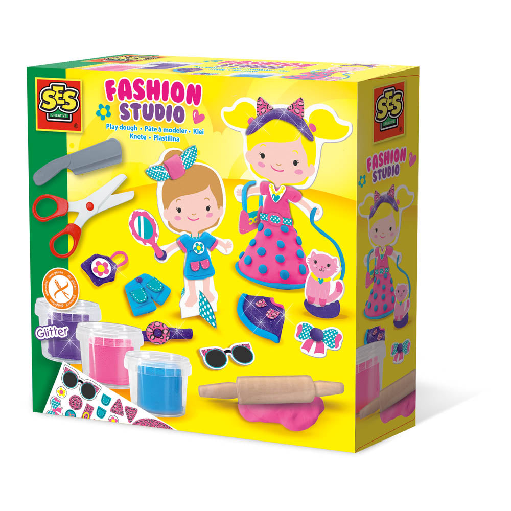 SES CREATIVE Children's Modelling Clay Fashion Studio Set, 3 Pots, Girl, 2 Years and Above, Multi-colour (00437)
