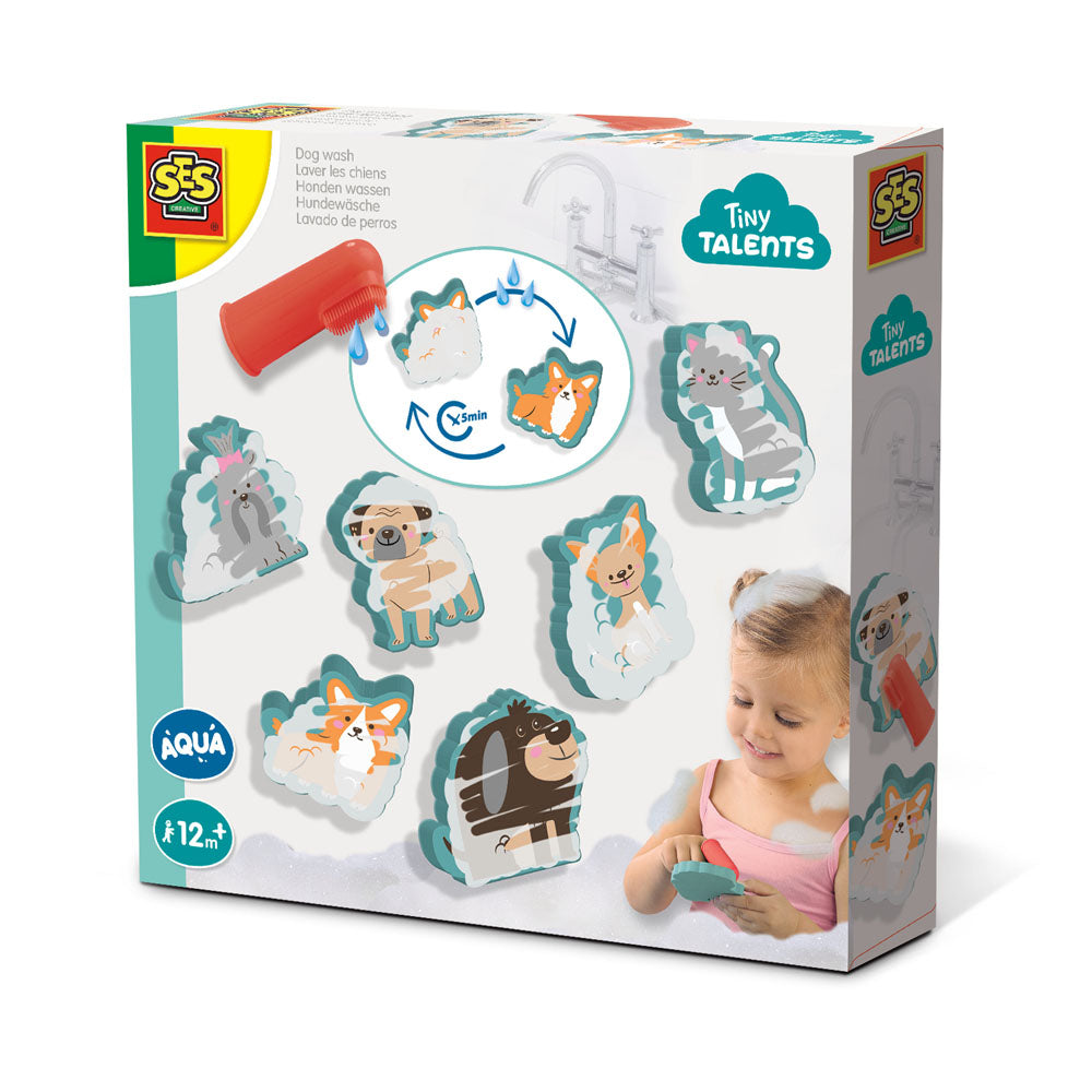 SES CREATIVE Children's Tiny Talents Aqua Dog Wash Bath Toy Set, Unisex, 12 Months and Above, Multi-colour (13084)
