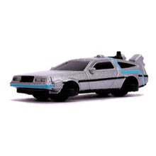Load image into Gallery viewer, UNIVERSAL Back to the Future Nano Hollywood Rides DeLorean Die-cast Toy Time Machine Car 3-Pack Set (253251002)
