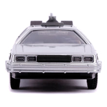 Load image into Gallery viewer, UNIVERSAL Back to the Future DeLorean (Original) Die-cast Toy Time Machine Car, Unisex, 1:32 Scale, Eight Years and Above, Silver (253252003)
