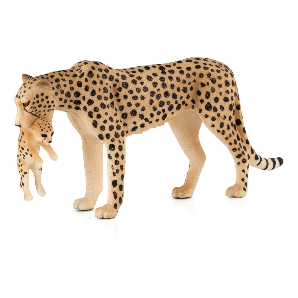 ANIMAL PLANET Female Cheetah with Cub Toy Figure, Unisex, Three Years and Above, Tan/Black (387167)