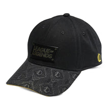 Load image into Gallery viewer, LEAGUE OF LEGENDS Logo with Pattern Brim Adjustable Baseball Cap, Black/Yellow (SB112178LOL)
