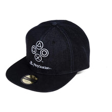 Load image into Gallery viewer, SONY Playstation Denim Symbols Snapback Baseball Cap, Black (SB640778SNY)
