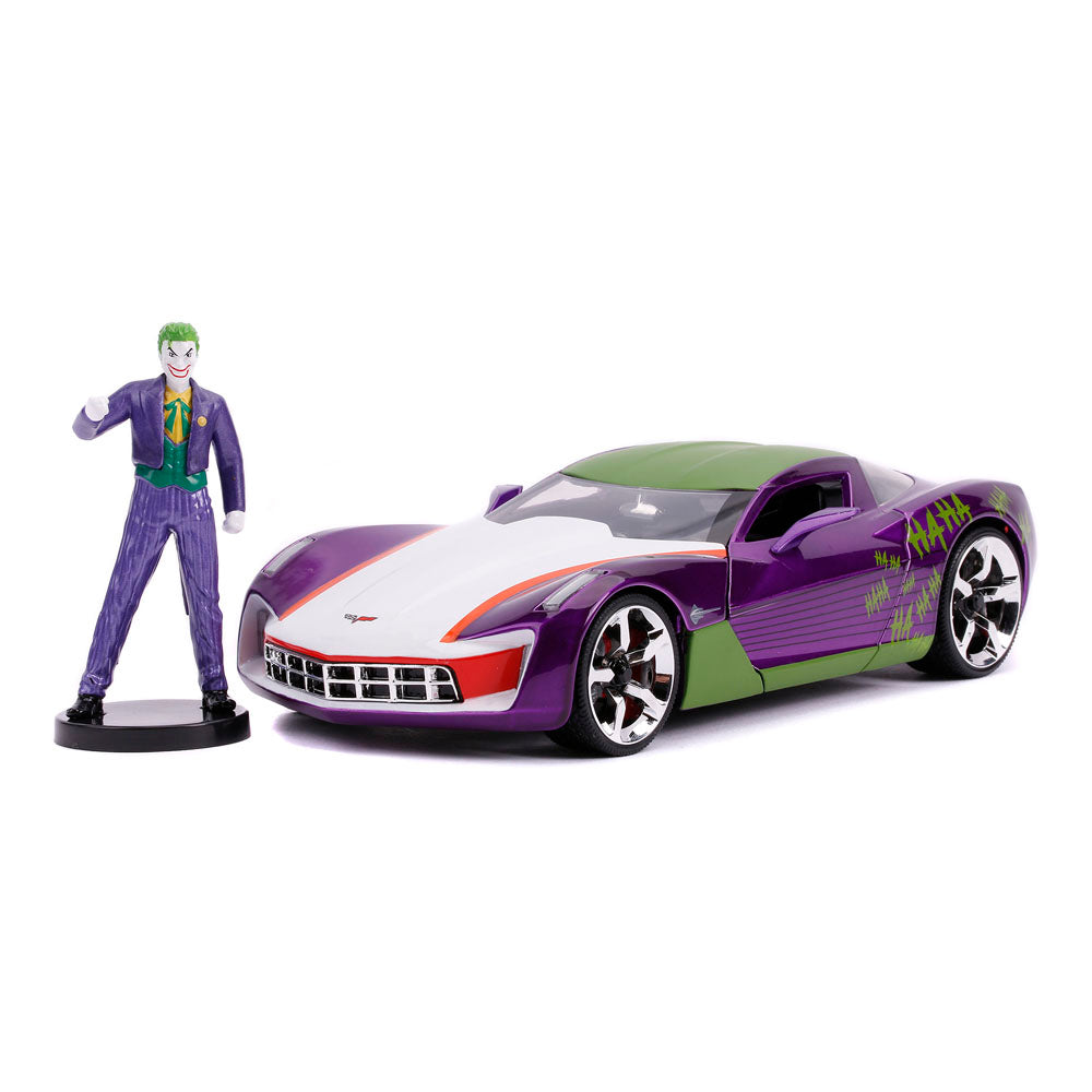 DC COMICS Batman Hollywood Rides The Joker 2009 Chevy Corvette Stingray Sports Car Die-cast Vehicle with Die-cast Figure, Scale 1:24 (253255020)