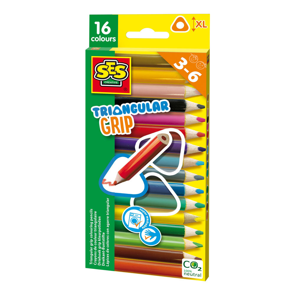 SES CREATIVE Children's Triangular Grip Thick Colouring Pencils, 16 Pieces, 3 to 6 Years (14692)