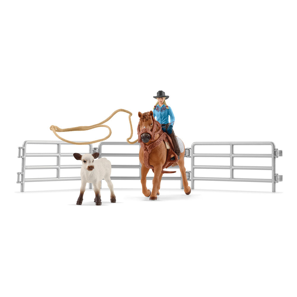 SCHLEICH Farm World Cowgirl Team Roping Fun Toy Playset (42577)