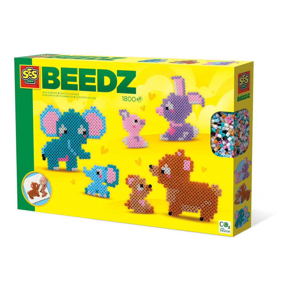 SES CREATIVE Beedz Cute Family Animals 1800 Iron-on Beads Mosaic Art Kit (06218)